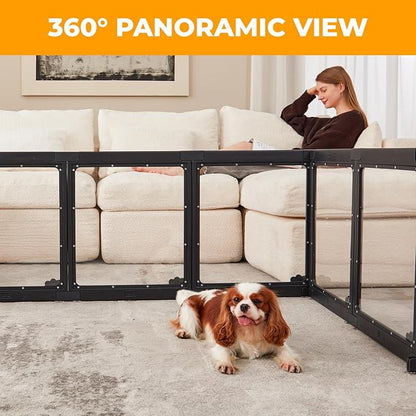 Acrylic Dog Playpen Indoor, Clear Dog Play Pen for Puppies and Small Dogs, Easy Assembly & Clean Puppy Pen (23.6", 10 Panels, Black)
