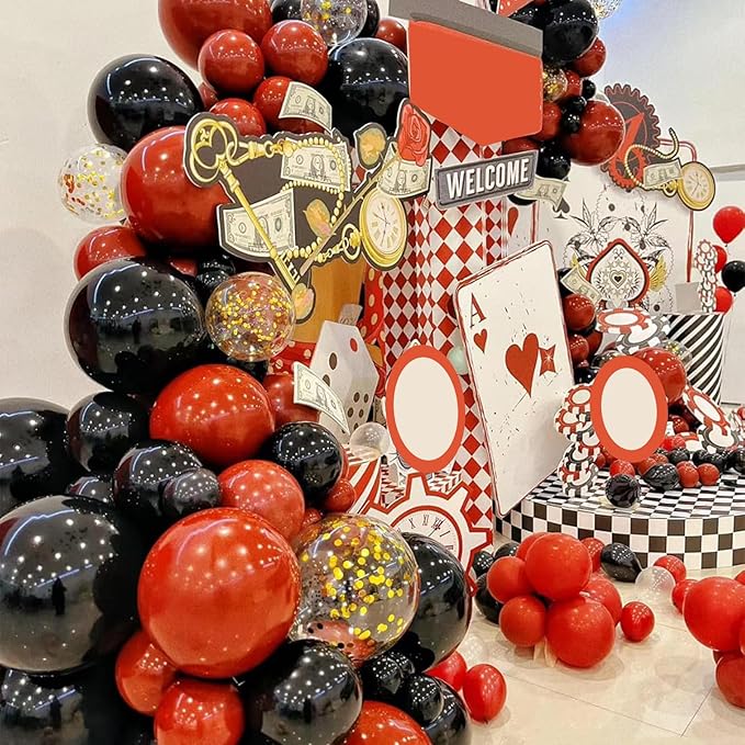 75PCS Balloon, Black, Red, and Gold (12in and 5in), Casino Theme Party Decorations, New Year, Graduation, Wedding, Birthday