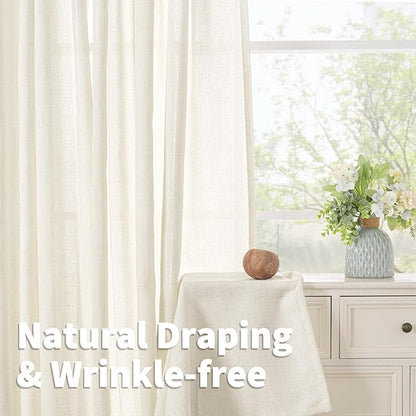 YoungsTex Ivory Linen Curtains 63 Inch Length for Living Room, Light Filtering Semi Sheer Window Drapes with Bronze Grommet Privacy for Bedroom Farmhouse Decorative, 42 x 63 Inch, 2 Panels