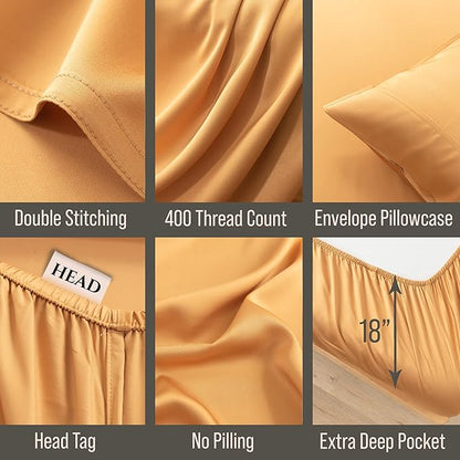 Bella Coterie Luxury Bamboo Viscose Split King Size Sheet Set | 100% Organically Grown | Ultra Soft | Cooling for Hot Sleepers | 18" Deep Pocket [Marigold]