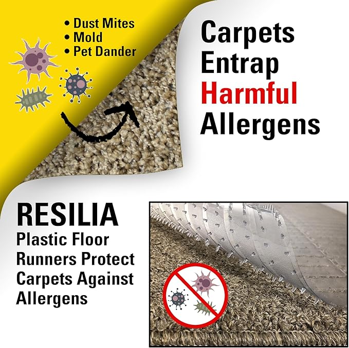RESILIA Deep-Pile Carpet Runner - Plastic Vinyl Carpet & Rug Protector, Waterproof Clear Vinyl Floor Runners, 36 Inches Wide x 25 Feet Long, Made in The USA