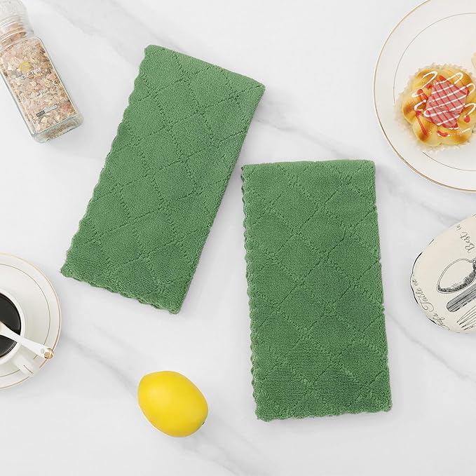 Homaxy 24 Pack Dish Towels for Kitchen (10 x 20 Inches, Grass Green), Super Soft and Absorbent Coral Velvet Dish Cloths for Washing Dishes, Nonstick Oil Fast Drying Microfiber Cleaning Cloth