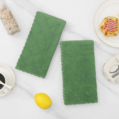 Homaxy 12 Pack Dish Towels for Kitchen (10 x 20 Inches, Grass Green), Super Soft and Absorbent Coral Velvet Dish Cloths for Washing Dishes, Nonstick Oil Fast Drying Microfiber Cleaning Cloth