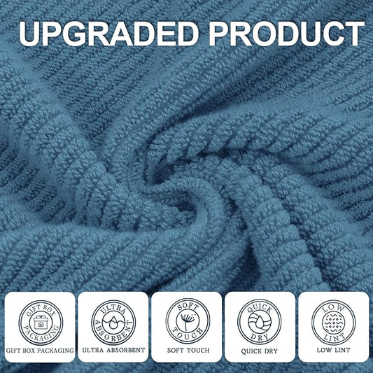 VOOVA & MOVAS Blue Towels Bathroom Sets, 100% Cotton | Lightweight | Soft | Quick Dry | Thick, Towel Set of 6, 2 Large Bath 30"x56", 2 Hand 18"x28", 2 Wash Cloths 13"x13", Denim Blue Towel Gift