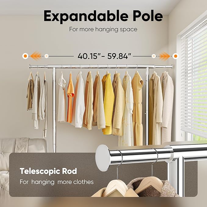 HOKEEPER Clothing Rack, Portable Clothes Rack for Hanging Clothes with Lockable Wheels, Commercial Heavy Duty Garment Rack for Bedroom, Living Room, Laundry, Balcony 18" D x 59.8" W x 62.9" H