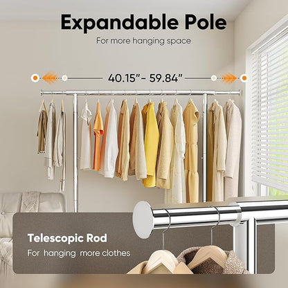 HOKEEPER Clothing Rack, Portable Clothes Rack for Hanging Clothes with Lockable Wheels, Commercial Heavy Duty Garment Rack for Bedroom, Living Room, Laundry, Balcony 18" D x 59.8" W x 62.9" H