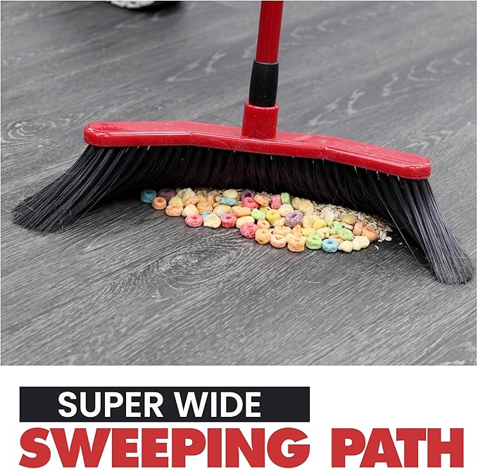 Da Vinci Curved Angle Broom & Dustpan Combo Pack (2) - Heavy Duty Broom for Indoor/Outdoor Sweeping, Steel Telescopic Handle, Durable PVC Bristles, Ideal for Pet Hair, Dust, Kitchen & Rough Surfaces