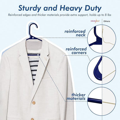 HOUSE DAY Blue Plastic Hangers 60 Pack, Clothes Hangers with Non Slip Hooks, Durable & Space Saving Coat Hanger, Light-Weight Clothing Hangers, Perfect Closet Organizer for Everyday Use