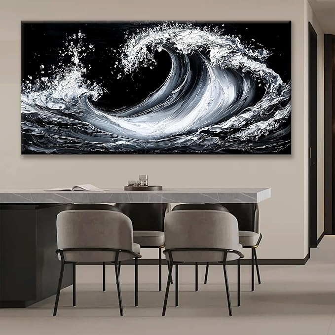 Suconvng Canvas Wall Art Decor Pictures Large White Sea Wave Abstract Wall Art Print Modern Abstract Wall Art Painting Pictures For Living Room Home Kitchen Office Artwork 29 X 58 Inch