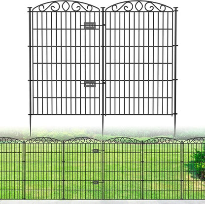12 Panel No Dig Decorative Garden Fence with Gate - 42in H x 25.55ft L, Tall Animal Barrier for Dogs Rabbits, Rustproof Metal Wire Panels for Yard, Patio, and Outdoor Border Use