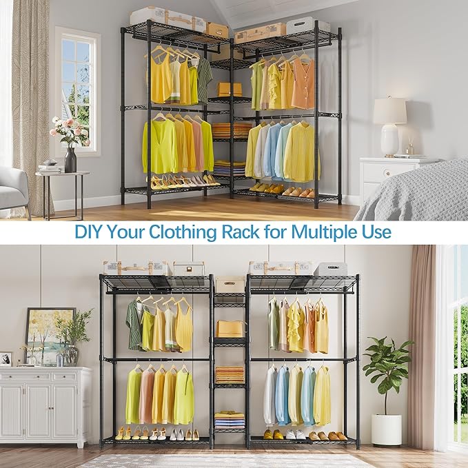 VIPEK X3 Expandable Heavy Duty Clothes Rack Adjustable from 5'2" to 8' with Adjustable Shelves and Hanger Rods, Large Freestanding Clothing Racks Reach-in & Walk-in Closet, Max Load 1210LBS, Black