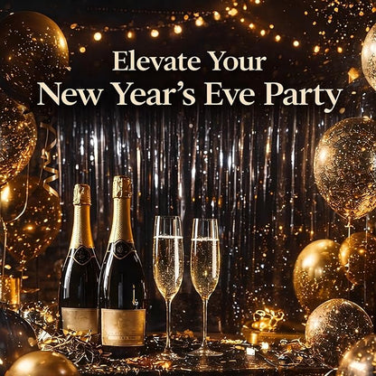 Foil Fringe Curtains New Year’s Eve Party Decorations - Melsan 3 Pack 3.2 x 8.2 ft Black Tinsel Curtain Photo Backdrop for Birthday Decorations Retirement Party Decorations Black