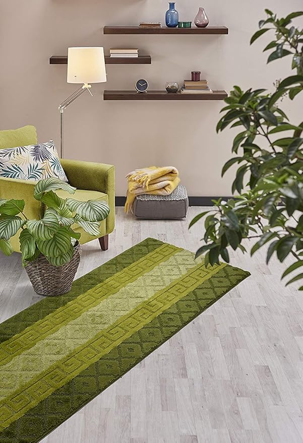 Custom Cut Hallway Runner Rug, Slip Resistant, 31 Inch Wide X Your Choice of Length, Meander Green, 31 Inch X 6 feet