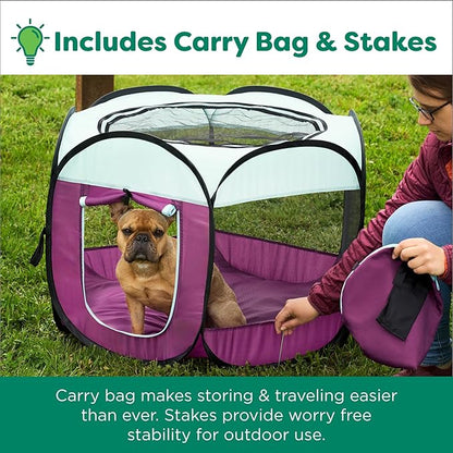 Furhaven Portable Dog Playpen Cat Tent, Pet Playground,Kennel Foldable Indoor Outdoor Zippered Puppy Crate - Green & Pink, Extra Large
