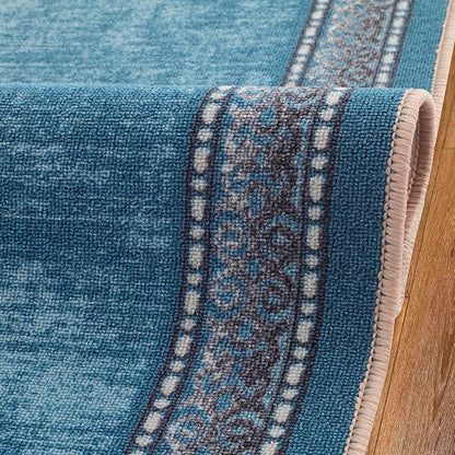 Antep Rugs Alfombras Bordered Modern 2x5 Non-Slip (Non-Skid) Low Pile Rubber Backing Kitchen Area Runner Rug (Turquoise Blue, 2' x 5')