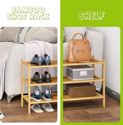 BMOSU 3-Tier Bamboo Shoe Rack Premium Stackable Shoe Shelf Storage Organizer for Hallway Closet Living Room Entryway Organizer(Natural)