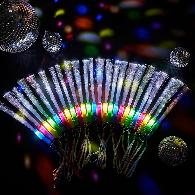 Lewtemi 60 Pack Fiber Optic Wand Glow Wand LED Light Up Sticks Bulk with 3 Flashing Models Flashing Sticks with Included Batteries for Wedding Birthday Mardi Gras Valentine Party Favor(Novel Colors)