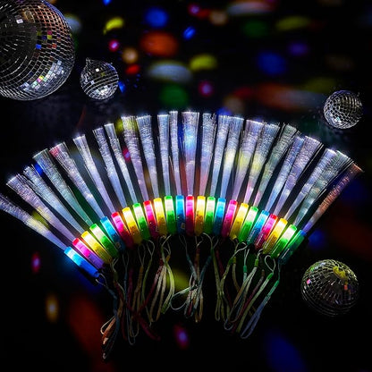 Lewtemi 60 Pack Fiber Optic Wand Glow Wand LED Light Up Sticks Bulk with 3 Flashing Models Flashing Sticks with Included Batteries for Wedding Birthday Mardi Gras Valentine Party Favor(Novel Colors)