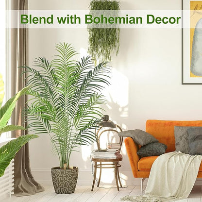 Artificial Palm Tree 5.5ft Tall Fake Palm Tree Indoor Decor with 15 Trunks and Real Bark Design Faux Tropical Areca Palm Silk Floor Plant
