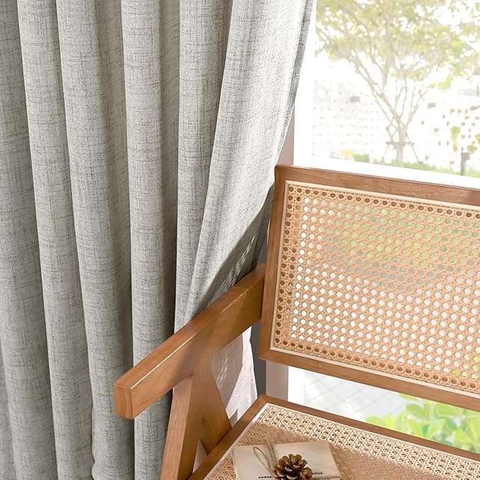 YoungsTex Linen Curtains 54 Inches Length for Short Living Room, Dark Grey Semi Sheer Window Drapes Light Filtering with Bronze Grommet for Bedroom Kitchen Bathroom, 2 Panels, 42 X 54 Inch