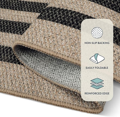 Lahome Modern Geometric Easy Jute Outdoor Rug, 3x5 Black Washable Kitchen Rugs for Bedroom Thin Non Slip Indoor Door Mat, Non Slip Farmhouse Carpet for Office Patio