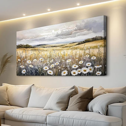 ZUITINGHUA Canvas Wall Art For Living Room Wall Decor For Bedroom Office Wall Decoration White Flower Landscape Painting Grassland Pictures Artwork Room Aesthetic Home Decor 20x40 In