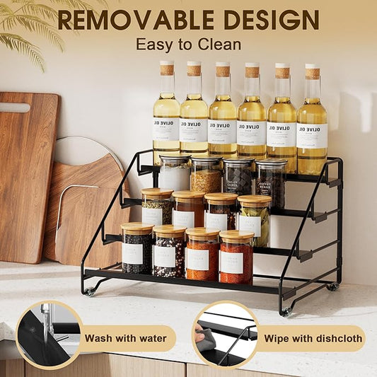 Jolitac 4-Tier Spice Rack Organizer, Depth Adjustable Step Shelf, Metal Spice Rack Perfect for Cabinet, Countertop & Pantry Storage | Enhances Kitchen Visibility and Organization | 1 Pack