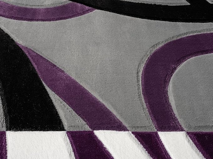 Ultra Soft Area Rug Hand Carved - Modern Abstract Design for Indoor Living Room & Bedroom - Stain Resistant, Easy to Clean - (2'7''x7, Plum)
