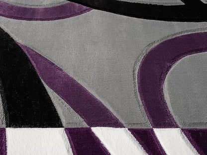 Ultra Soft Area Rug Hand Carved - Modern Abstract Design for Indoor Living Room & Bedroom - Stain Resistant, Easy to Clean - (2'7''x7, Plum)