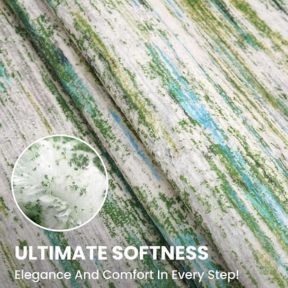 3x5 Modern Abstract Area Rug for Entryway, Green Grey Multi Super Soft Washable Rug with Non-Slip, Low-Pile Door Mat Indoor for Living Room Bedroom, Carpet with Non-Shedding