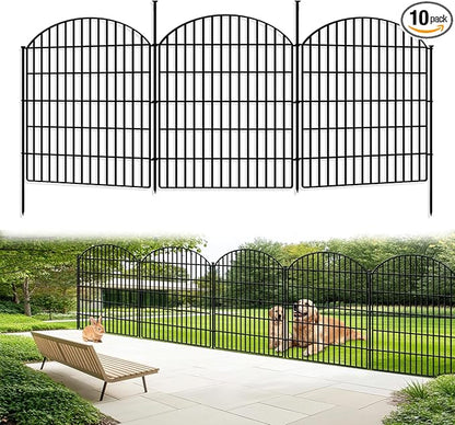 10 Panels No Dig Decorative Outdoor Garden Fence for Yard, 33in (H) x 22.31ft (L) Animal Barrier Fencing Rustproof Metal Panel Border for Dog, Rabbits Patio Camping Temporary Ground Stakes