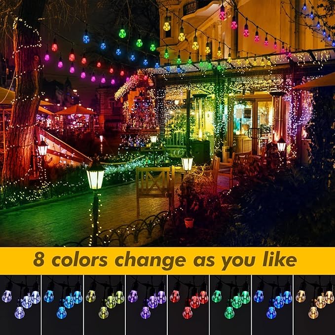 RGB Solar String Lights 144FT, IP65 Waterproof Dimmable Outdoor String Lights - Shatterproof Bulbs, 8 Modes Patio Lights for Garden, Cafe