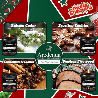 Winter Candles Set | 4 Pack Holiday Scented Candles - Cozy Winter Soy Candle Scents of Balsam Cedar/Firewood/Cinnamon & Cloves/Cookies - Holiday Aromatherapy Candle Gifts for Women Men