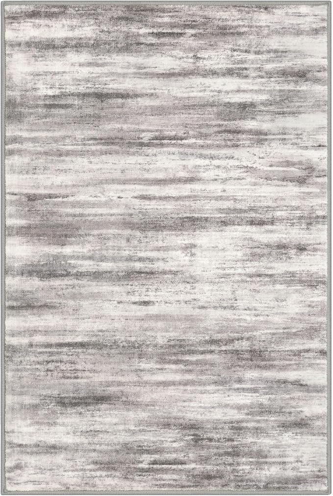 KOZYFLY Area Rug 3x5 Modern Ombre Living Room Area Rug, Washable Rugs for Bedroom Non-Slip Soft Stain Resistant Striped, Print Grey Beige Abstract Carpet for Living/Laundry/Kid Room