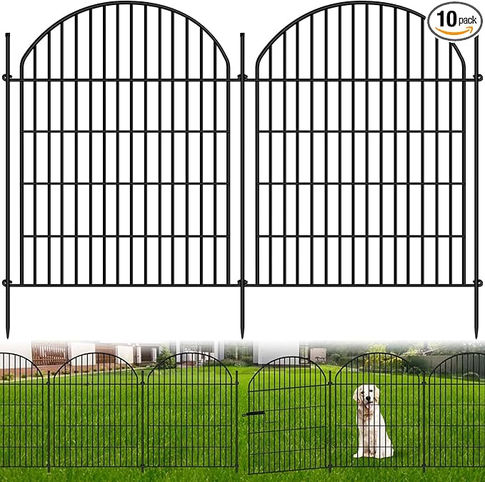 HIGH 10 Panels Garden Fence 36in H x 22.5ft L with Gate, No Dig Dog Fence Animal Barrier, Decorative Rustproof Metal Garden Edging Border Panel Fencing for Outdoor, Yard, Patio