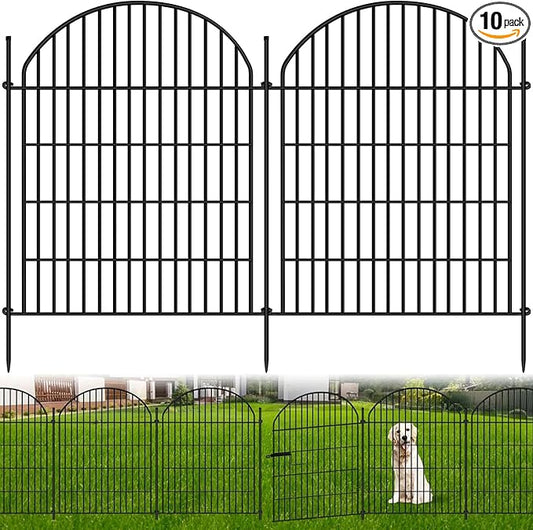 HIGH 10 Panels Garden Fence 36in H x 22.5ft L with Gate, No Dig Dog Fence Animal Barrier, Decorative Rustproof Metal Garden Edging Border Panel Fencing for Outdoor, Yard, Patio