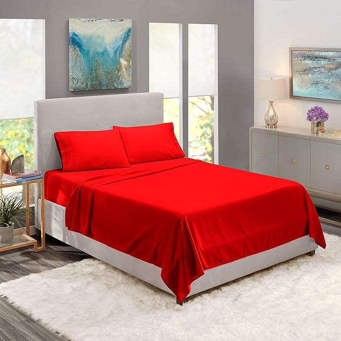 Nestl King Sheet Set - Luxury 1800 Ultra-Soft Microfiber King Bed Sheets - Double Brushed - Deep Pockets - Easy Fit - 4 Piece Set - Bedding Sheets & Pillowcases (King, Red)