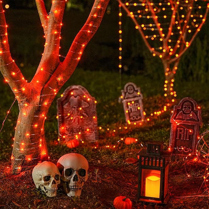 JMEXSUSS 2 Pack Orange Fairy Lights, Total 200 LED 66ft Battery Operated Halloween Lights with Remote, 8 Modes Twinkle String Light for Halloween Thangksgiving Fall Tree Indoor Outdoor Decoration