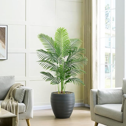 Artificial Fake Palm Tree 4FT Tropical Faux Palm Trees in Pot with 13 Trunks and Real Bark Design Areca Floor Plant Faux Palm Plant for Indoor Outdoor Home Decor