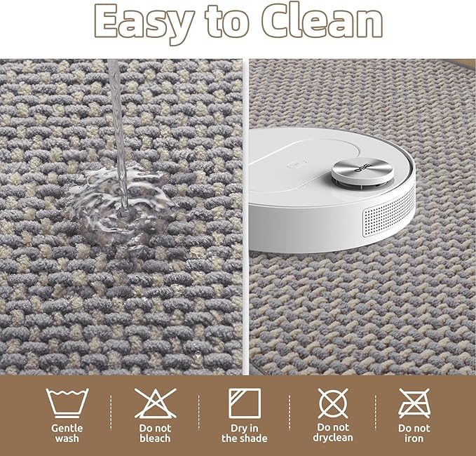 PADOOR-Bath Mat-Super Absorbent Chenille Bathroom Mats-Rubber Backed Bath Mats for Bathroom Non Slip, Easy Clean Bathroom Rugs Front of Bathtub,Shower Room,Sink-17×28, Grey&Beige