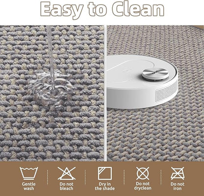 PADOOR-Bath Mat-Super Absorbent Chenille Bathroom Mats-Rubber Backed Bath Mats for Bathroom Non Slip, Easy Clean Bathroom Rugs Front of Bathtub,Shower Room,Sink-17×28, Grey&Beige