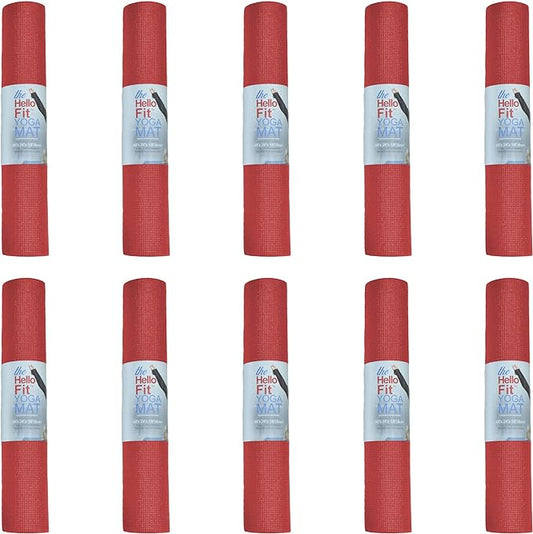 Hello Fit 10-Pack Yoga Mat, 68" x 24" Non Slip Exercise Mat, 4mm Thick Gym Mat for Fitness and Stretching, Bulk Non Toxic Yoga Mats for Schools and Studios