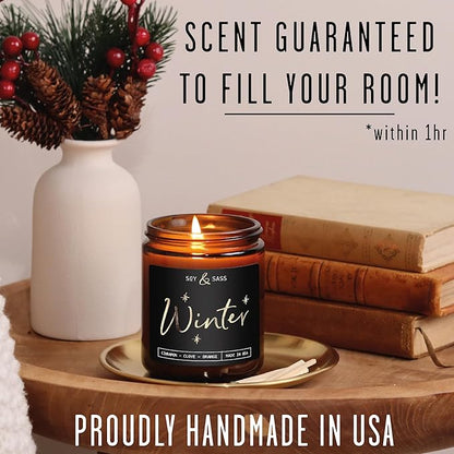 Winter Candle, Christmas Candles Scented - w/Orange, Cinnamon & Vanilla - Infused with Essential Oils I Winter Candles I 9oz, 50Hr, Made in USA