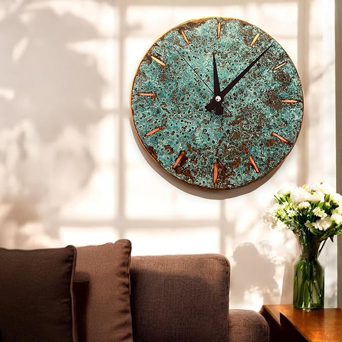 Handmade Copper Wall Clock Artisan Touch in Every Piece - Tree of Time Wall Decor Clock for Living Room, Office, Kitchen & Bedroom (Pure Copper, 11)