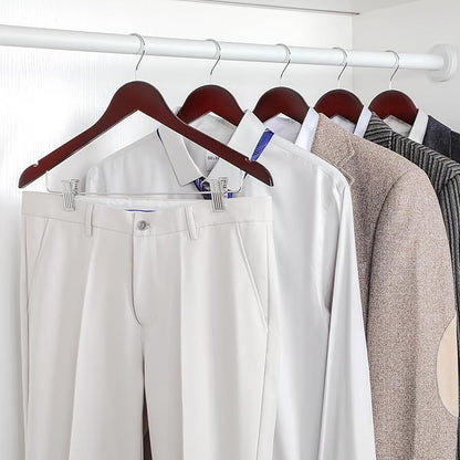 TOPIA HANGER Wooden Suit Hangers with Adjustable Metal Clips (10 Pack), Solid Wood Clothes Hangers, 360° Swivel Hook, Premium Pants Hangers for Clothes Coat, Jeans, Blouse- Cherry CT28M