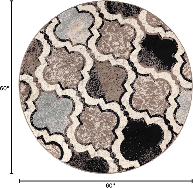Superior Indoor Large Area Rug, Jute Backed, Perfect for Living/Dining Room, Bedroom, Office, Kitchen, Entryway, Modern Geometric Trellis Floor Decor, Viking Collection, 5' Round, Ivory