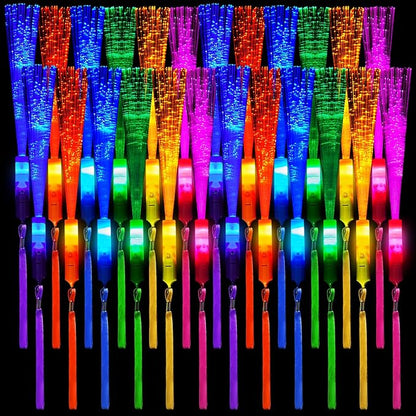 Lewtemi 60 Pack Fiber Optic Wand Glow Wand LED Light Up Sticks Bulk with 3 Flashing Models Flashing Sticks with Included Batteries for Wedding Birthday Mardi Gras Valentine Party Favor(Bright Colors)