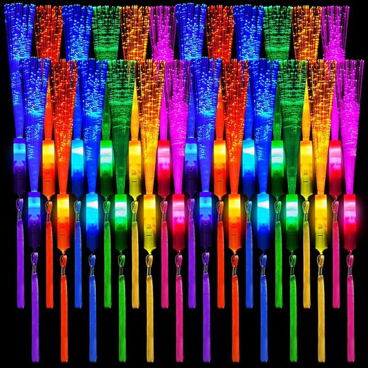 Lewtemi 60 Pack Fiber Optic Wand Glow Wand LED Light Up Sticks Bulk with 3 Flashing Models Flashing Sticks with Included Batteries for Wedding Birthday Mardi Gras Valentine Party Favor(Bright Colors)