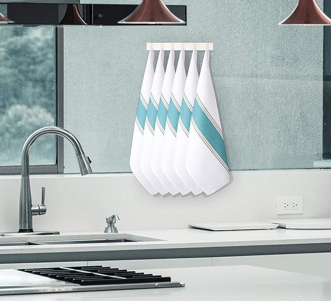 Goroly Home 100% Cotton Kitchen Dish Towel Set of 6 Pack, Highly Absorbent Quick Drying, Machine Washable and Reusable Ultra Soft Tea Towel with Hanging Loop for Cleaning Dishes, 20x28 Inch Teal