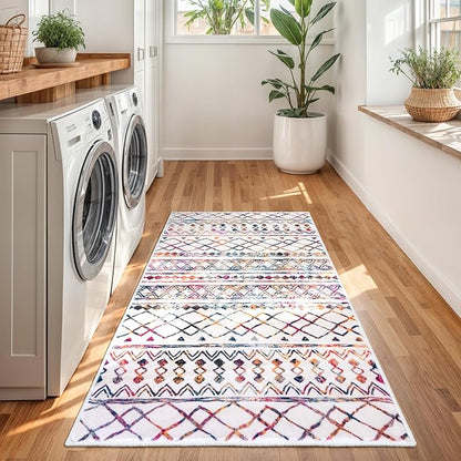 KUTA 3x5 Rugs for Entryway Boho Area Rug for Living Room, Moroccan Multi-Color Washable Rugs Non Slip, Ultra Soft Print Distressed Geometric Low-Pile Entry Throw Carpet for Bedroom Nursery Dorm Decor